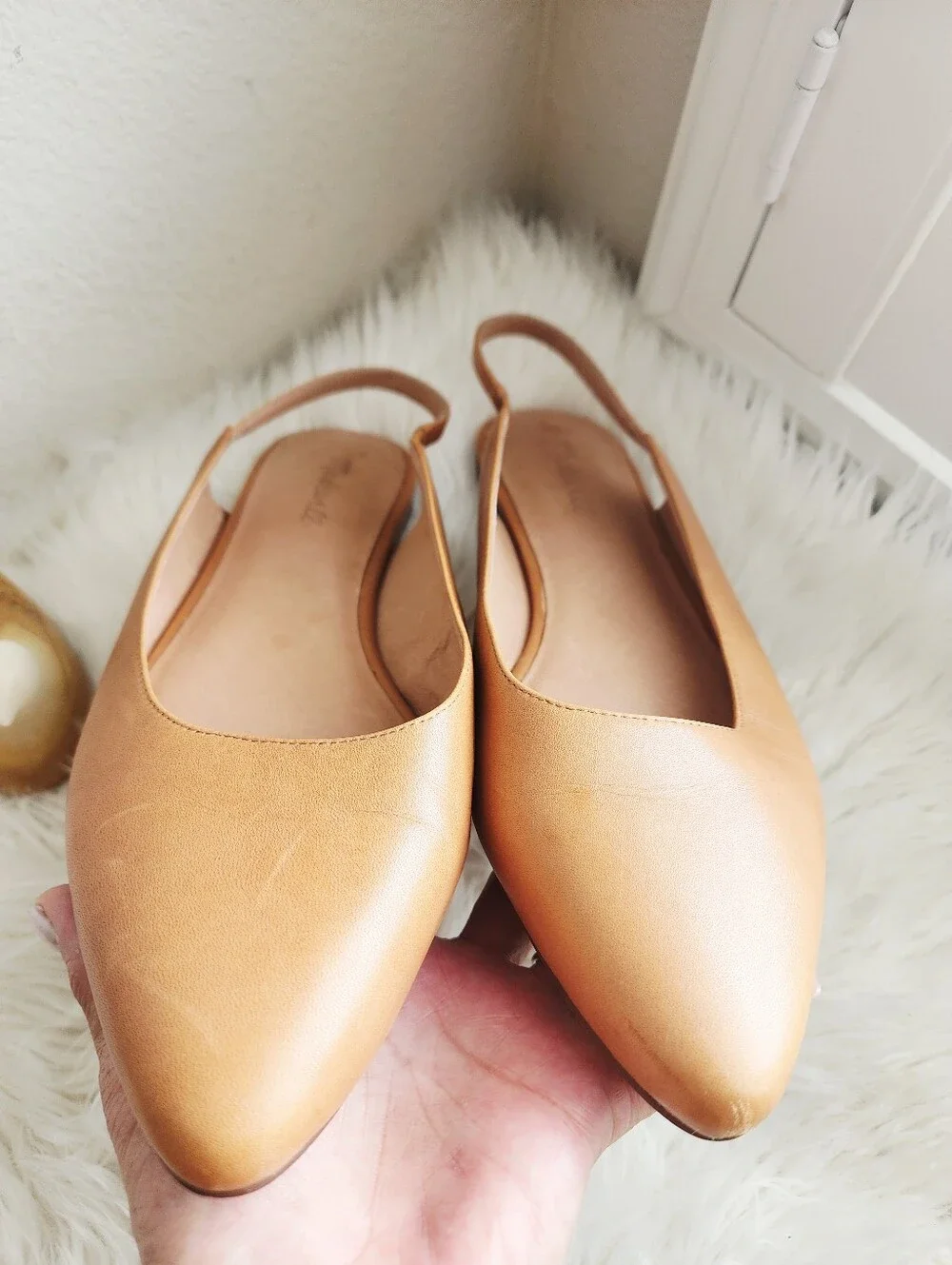 MADEWELL THE MARGOT POINTED TOE SLINGBACK FLAT IN LEATHER CAMEL TONE SIZE 11